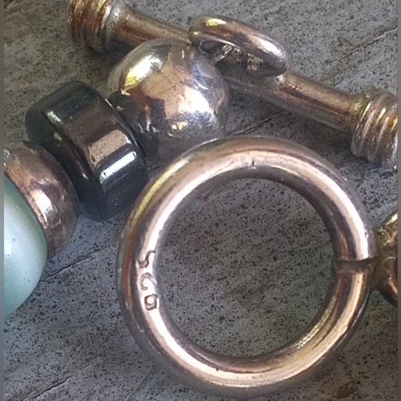 Sterling Silver Blue/Green Cat's Eye Hematite Beaded Vintage Necklace/Bracelet - Picture 8 of 11